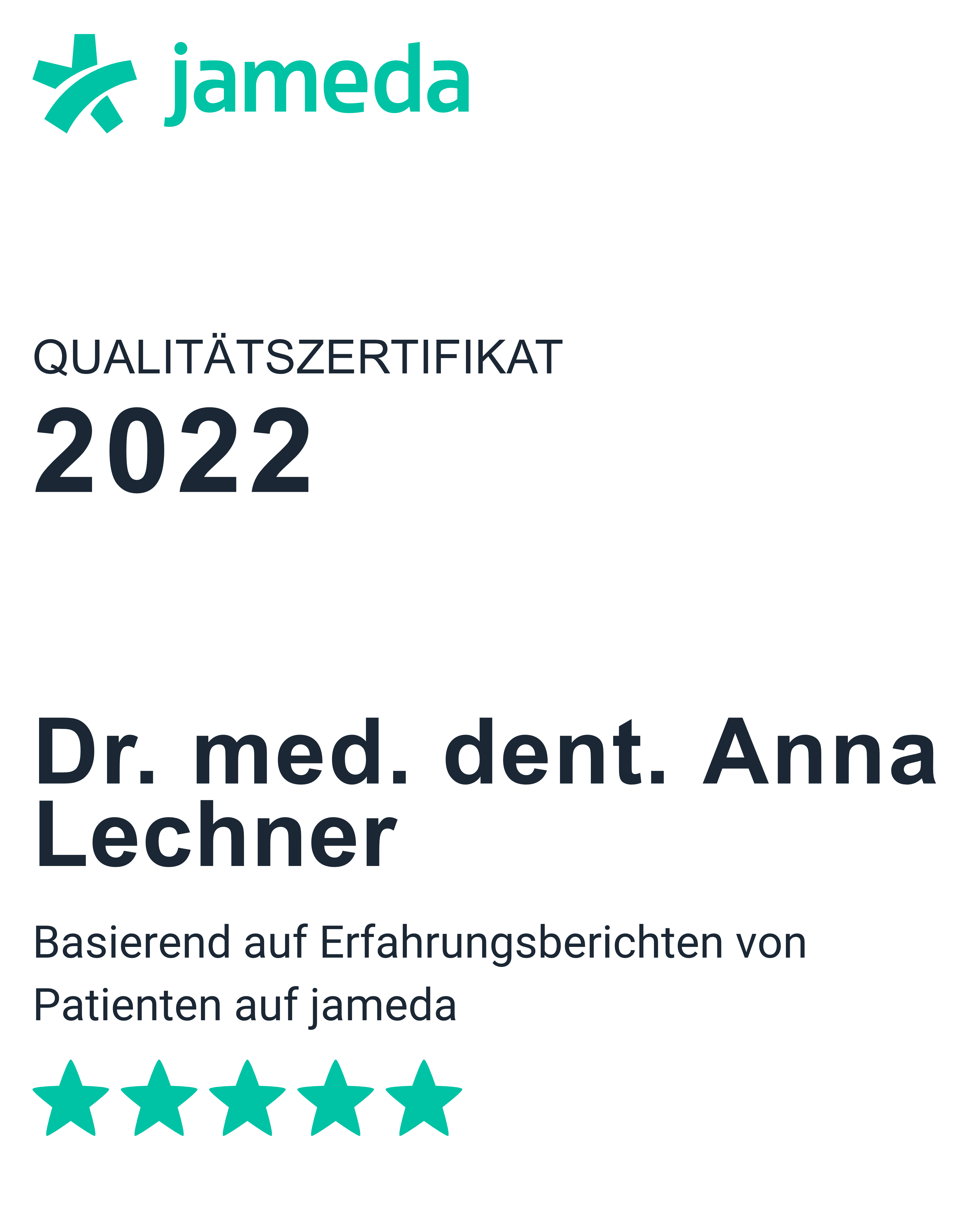 Qualitetszertifikat Dr. med. dent. Anna Lechner